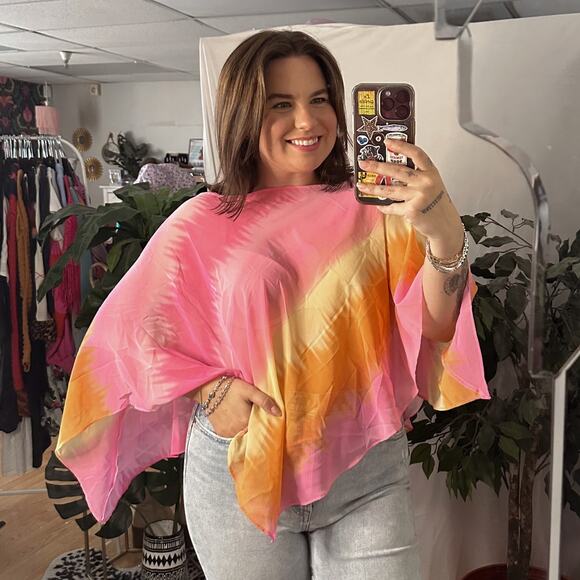 Y2k Poncho Pink Yellow Size One Size - Picture 1 of 5